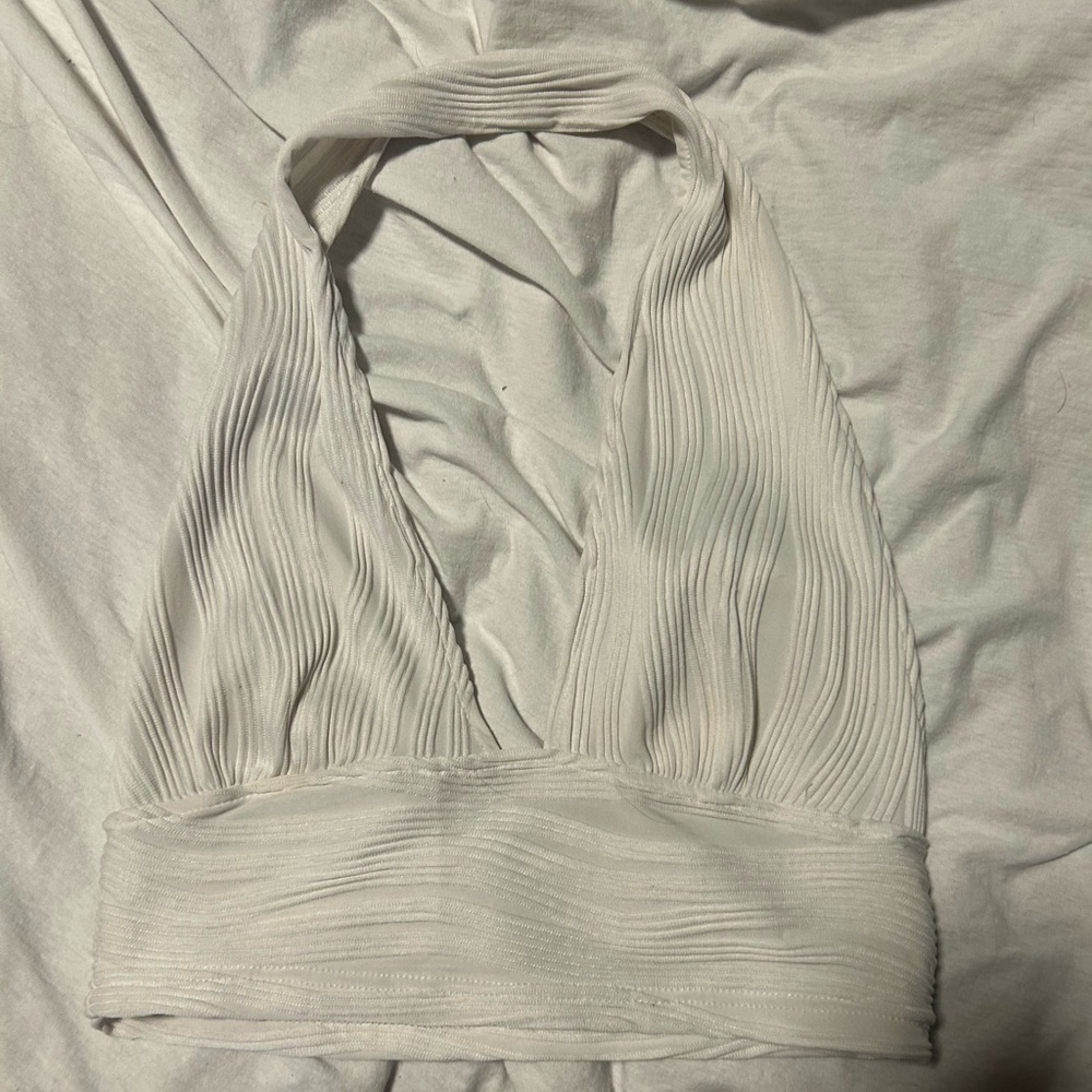 White Textured Halter Bralette/Top, Size S